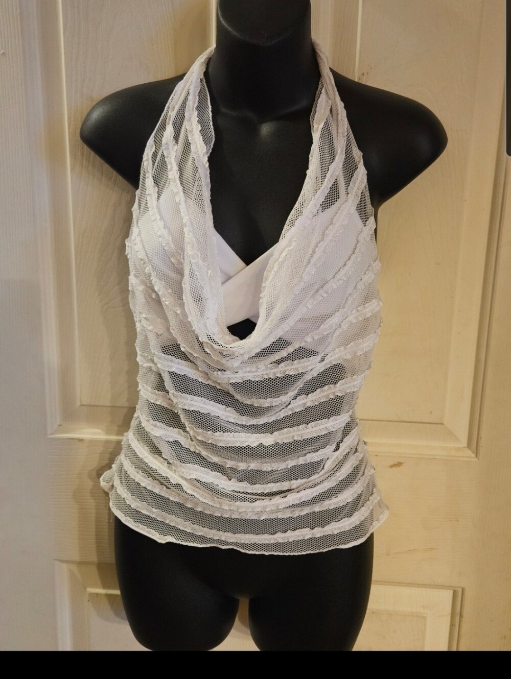 White Lace Halter Crop Top - Women